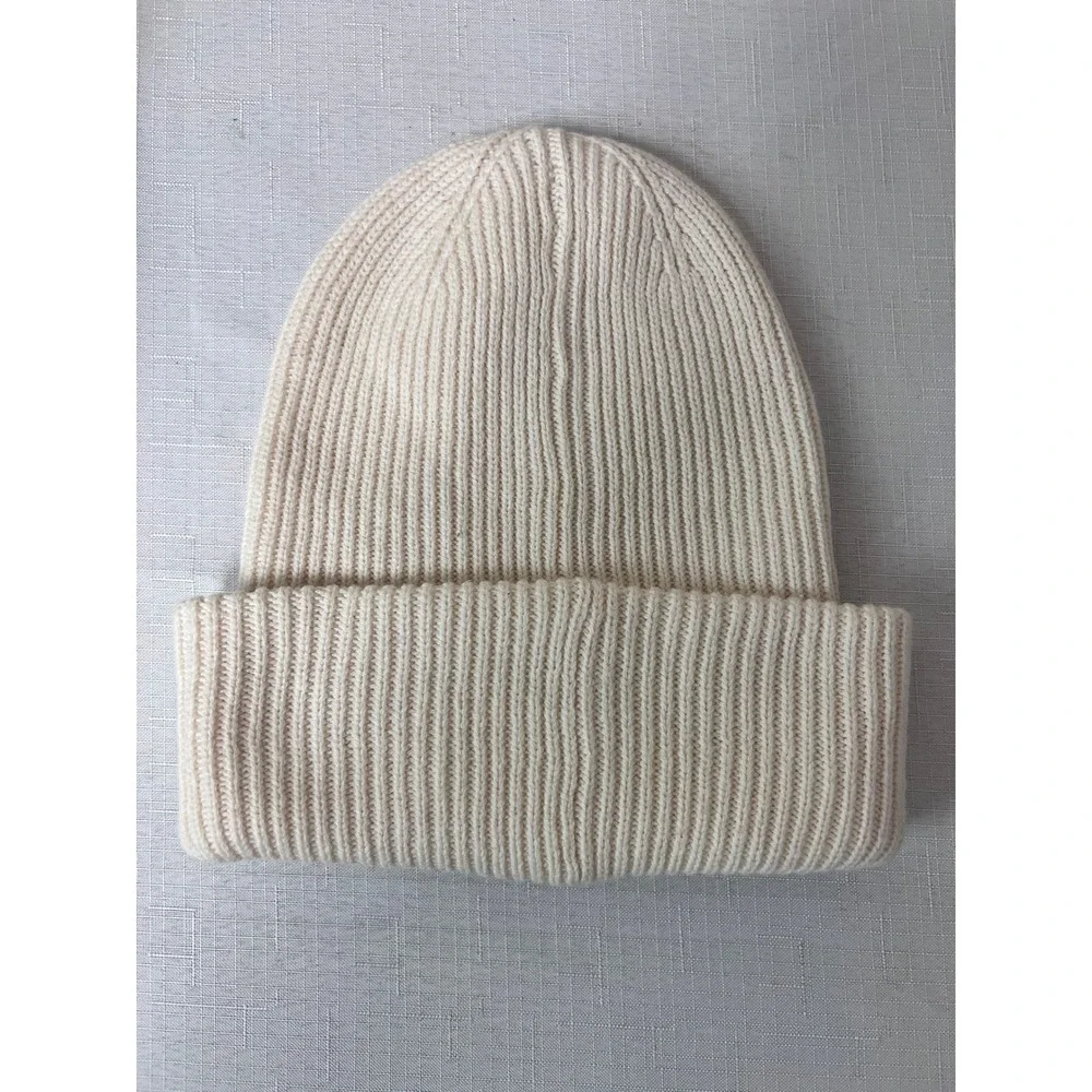 Athleta Beanie Women OS Cream Excellent Ribbed Knit Logo Cuff Hat